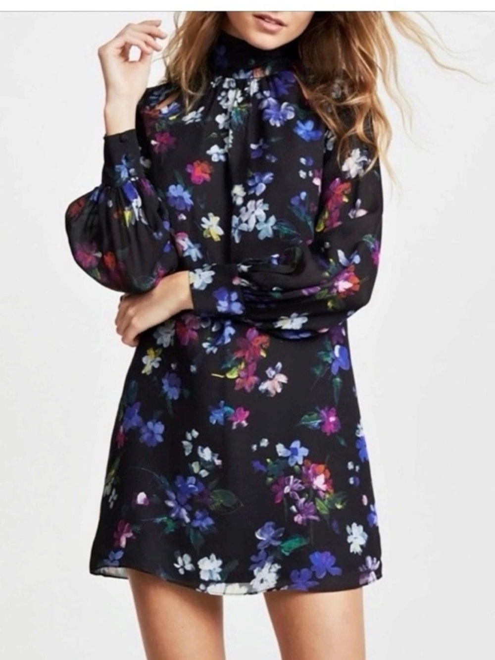 Milly Sherie Silk Long Sleeve Mini Dress Floral Size 2